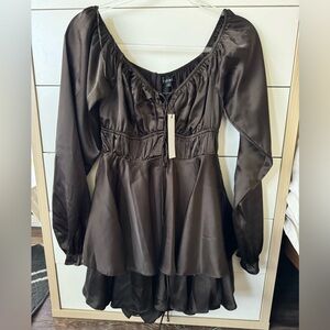 Papermoon silky chocolate brown romper, looks like a dress!